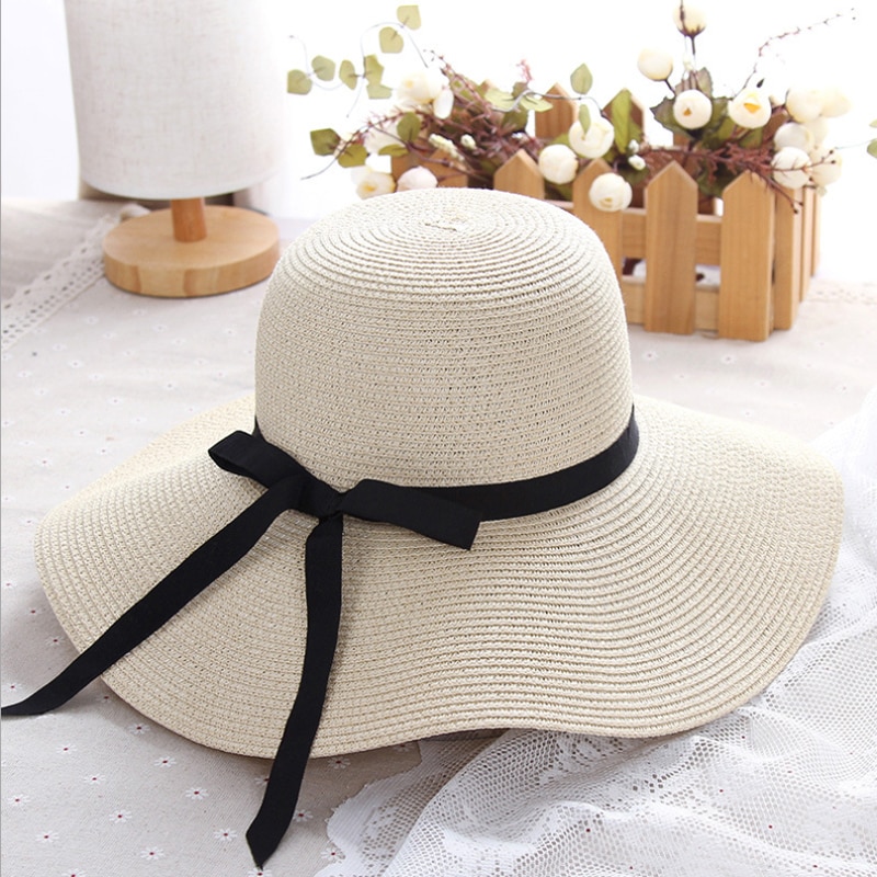 Foldable Wide Brim Straw Hat Accessories Hats & Caps Women's Clothing & Accessories Color : blue|Milk white|beige|Light coffee|black 