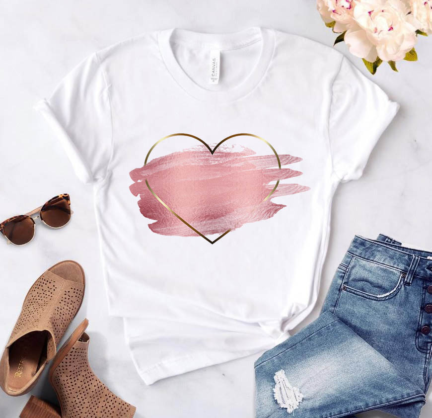 Heart Flower Printed T-Shirt for Women