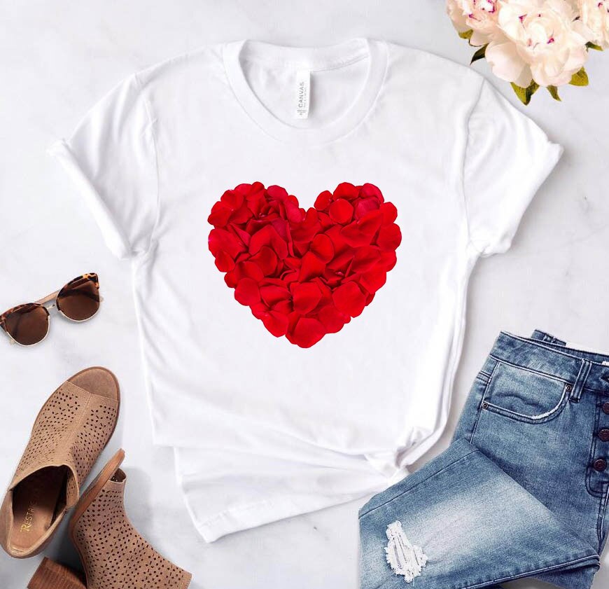 Heart Flower Printed T-Shirt for Women