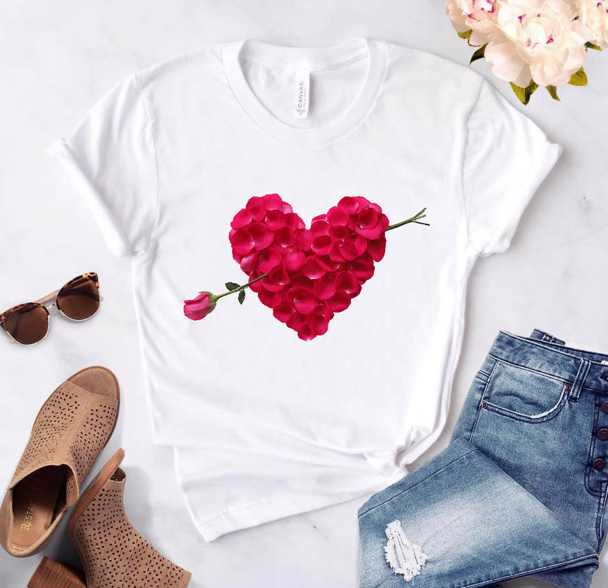 Heart Flower Printed T-Shirt for Women