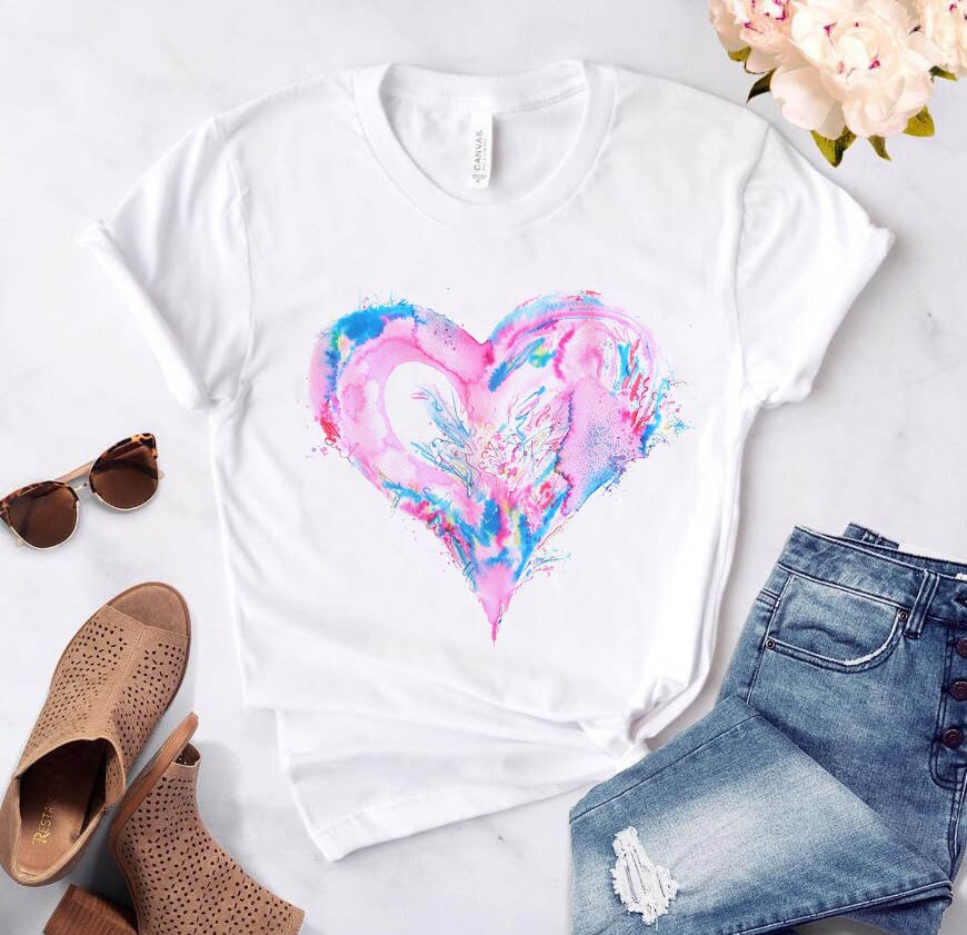 Heart Flower Printed T-Shirt for Women