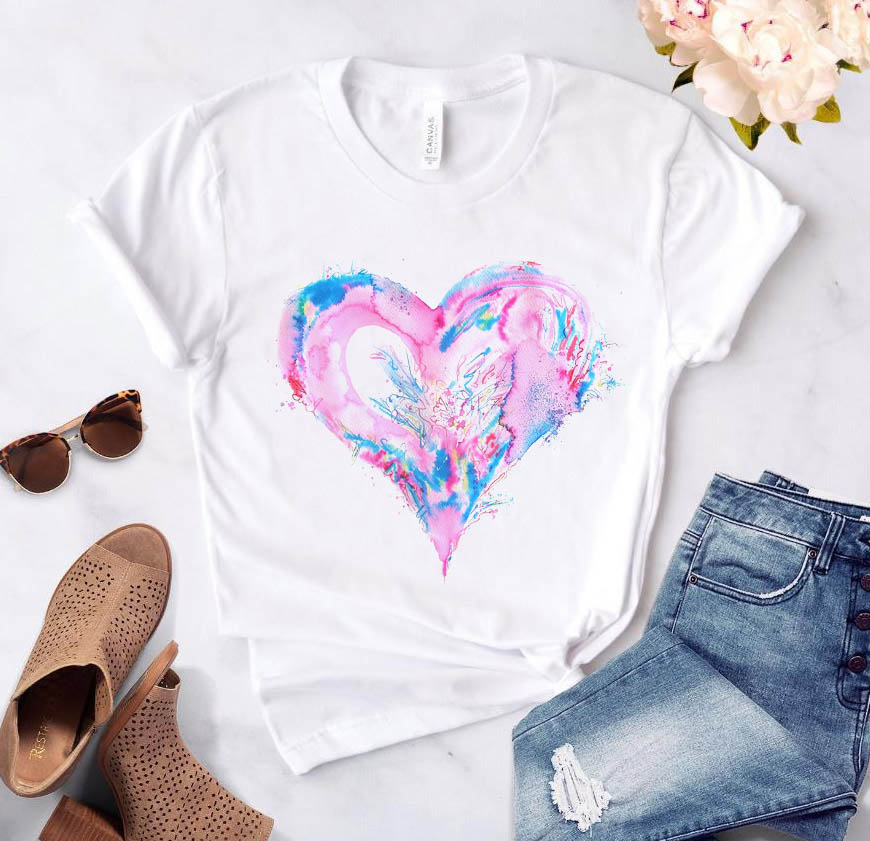 Heart Flower Printed T-Shirt for Women T-Shirts Tops & Tees Women's Clothing & Accessories Color : 19851|19852|19853|19854|19855|19856|27944|28758|28759|28763|28764|29183|14461|29185 