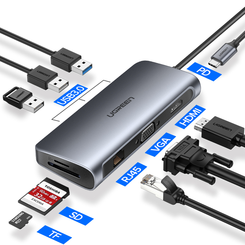 8 Ports Universal USB-C Hubs Computer Peripherals Computers & Tablets USB Hubs 