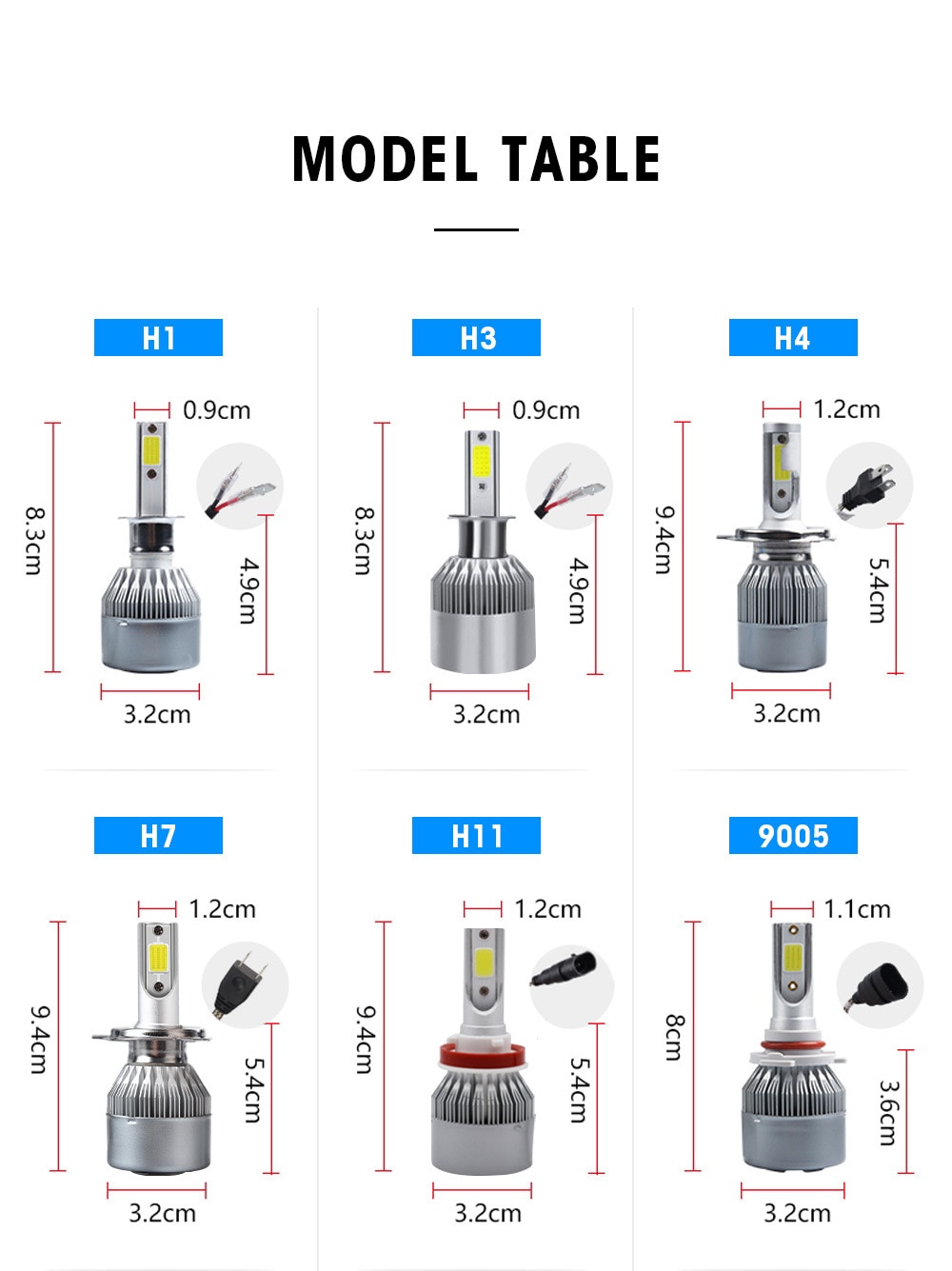 Car LED Headlamp Bulbs Automobiles & Motorcycles Car Lights Socket Type : 9012|H8 H9 H11|H1|H3|H7|880 881 H27|9004 HB1|9007 HB5|H13 9008|9005 HB3 H10|H4 HB2 9003|9006/HB4 