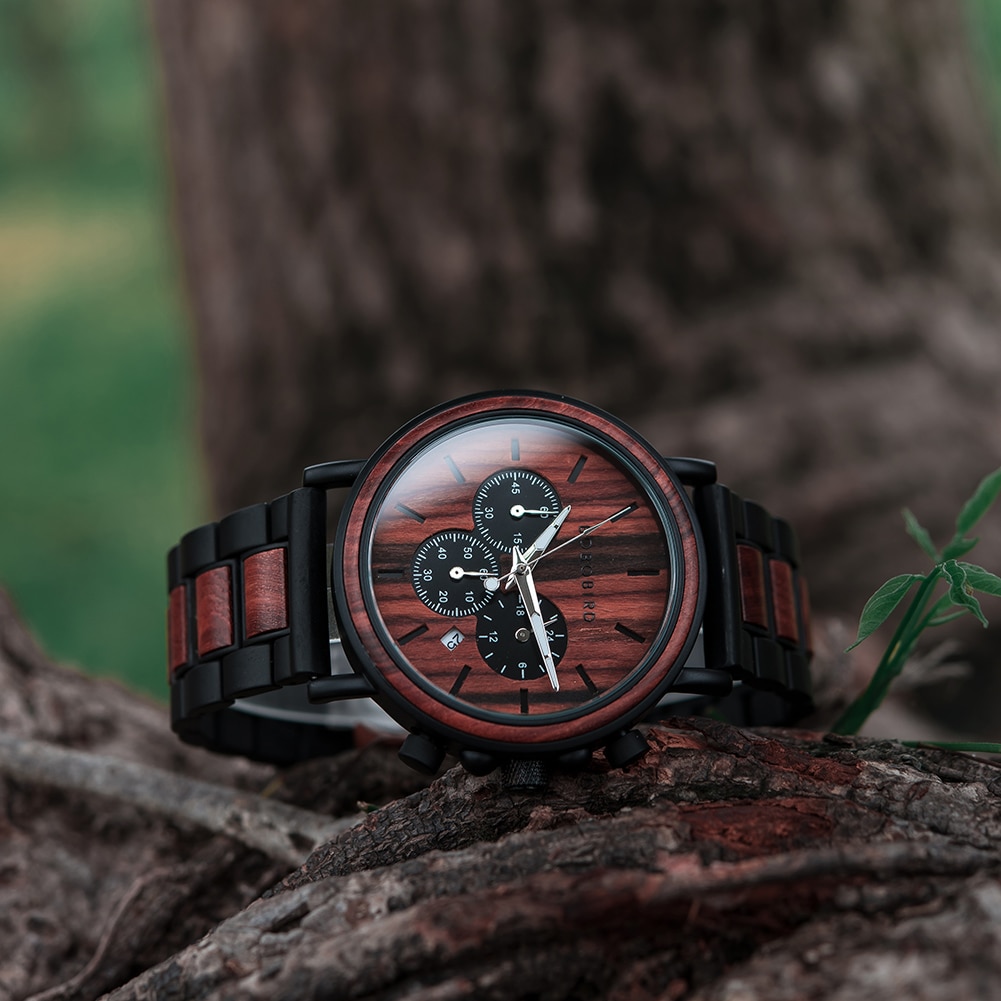 Men's Round Wooden Quartz Watch