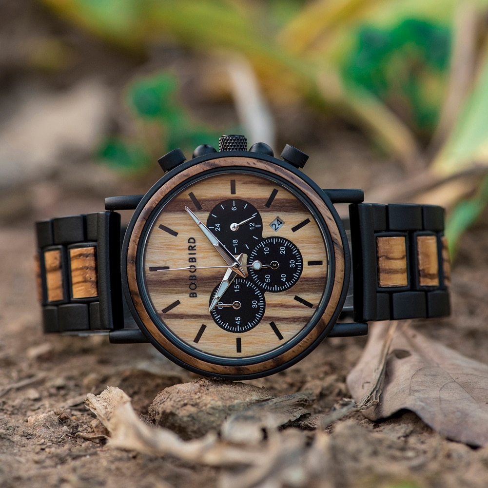 Men's Round Wooden Quartz Watch