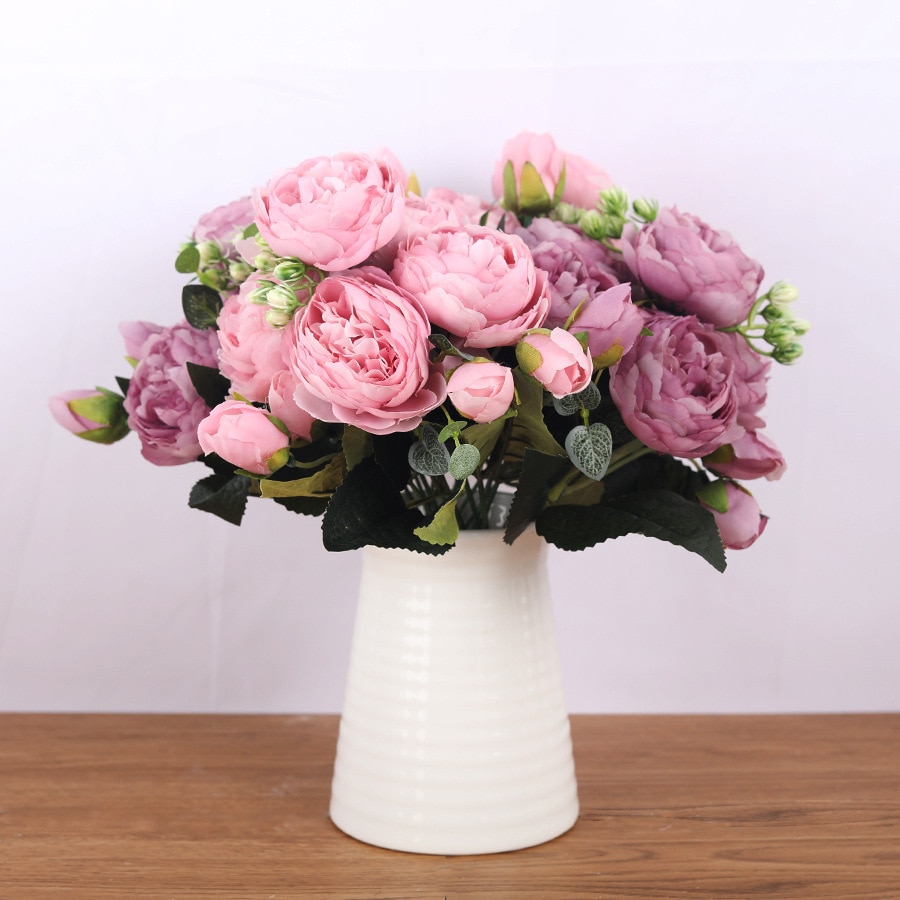 Silk Artificial Peony Flowers Set Artificial & Dried Flowers Home & Garden Color : purple|pink|white|rose red|blue|pink rose|yellow|red|white green|new purple|black|new pink 