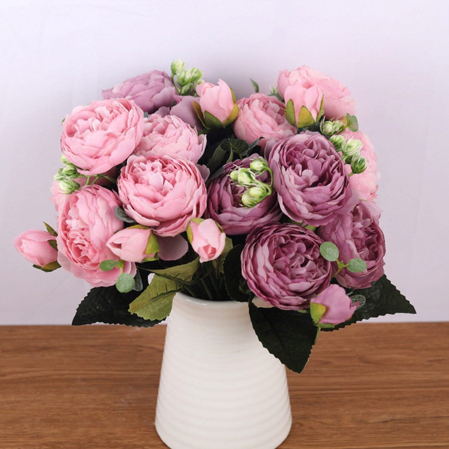 Silk Artificial Peony Flowers Set Artificial & Dried Flowers Home & Garden Color : purple|pink|white|rose red|blue|pink rose|yellow|red|white green|new purple|black|new pink 