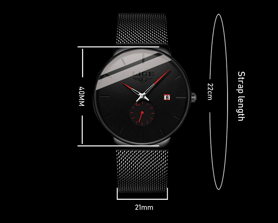 Ultra-Thin Black Quartz Wrist Watch for Men