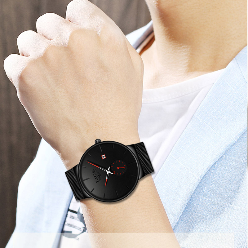 Ultra-Thin Black Quartz Wrist Watch for Men Men's Watches Watches 