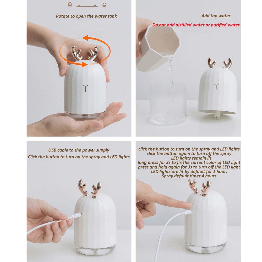 Ultrasonic Air Humidifier / Diffuser with Antlers / Ears Air Purifiers & Humidifiers Consumer Electronics Home Electronics Color : white|Pink|White and 5 filters|Pink and 5 filters|White and 10 filters|Pink and 10 filters 