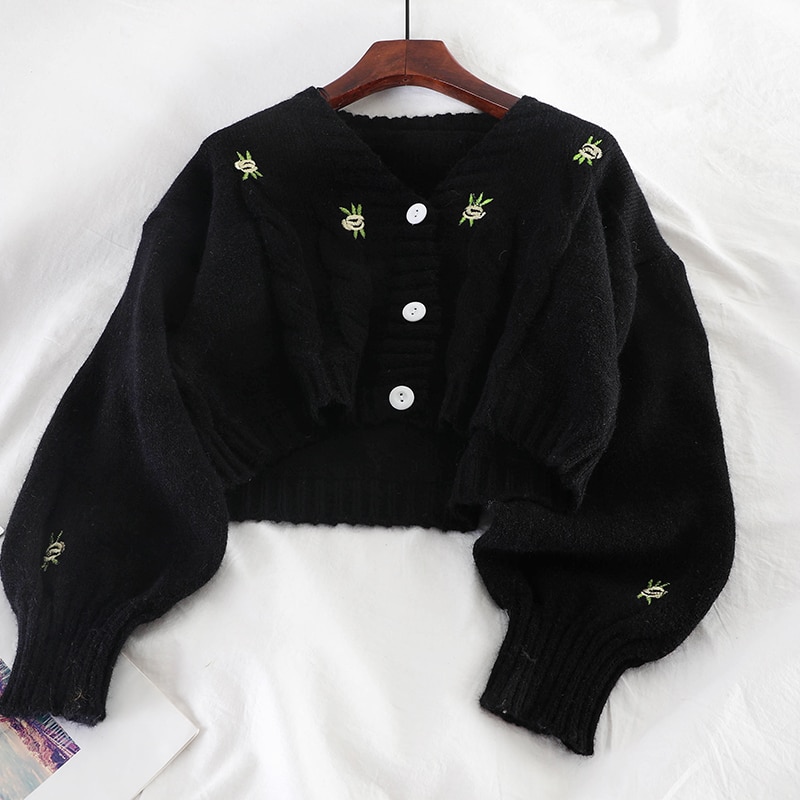 Women's Floral Embroidery Knitted Cardigan Cardigans Women's Clothing & Accessories 