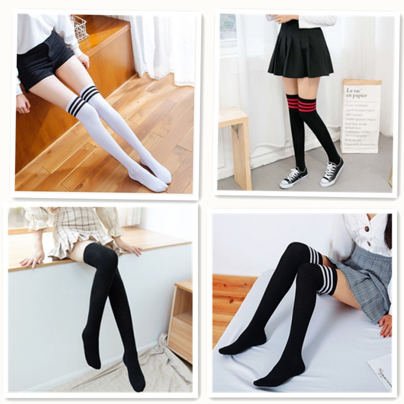 Women's Knee-High Long Socks Socks Socks & Hosiery Women's Clothing & Accessories Color : Black|Black and White|Black and Red|White and Blue|White and Black|White and Red|White|Wine Red|Gray|Blue and Red|Rainbow White|Gray|Rainbow Black|Black|White|White and Blue|Black and White|White and Black|Black and Red|Blue and Red|White and Red 