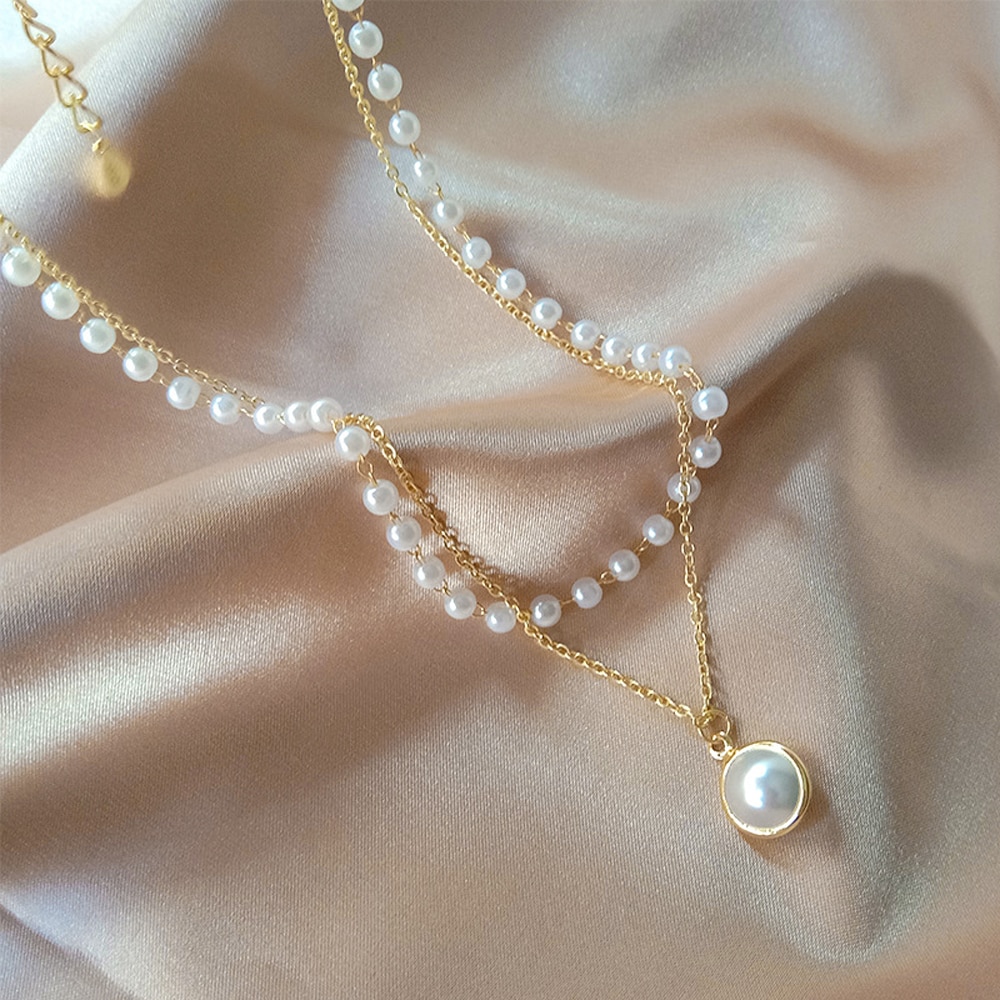 Women's Pearl Necklace Pendant Necklaces Women Jewelry Metal Color : Gold Color|Silver Color 