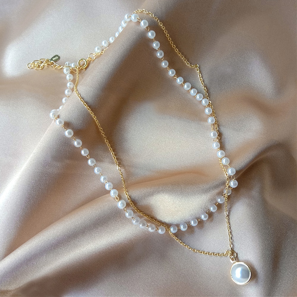 Women's Pearl Necklace Pendant Necklaces Women Jewelry Metal Color : Gold Color|Silver Color 