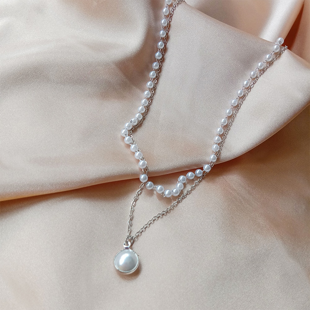 Women's Pearl Necklace Pendant Necklaces Women Jewelry Metal Color : Gold Color|Silver Color 