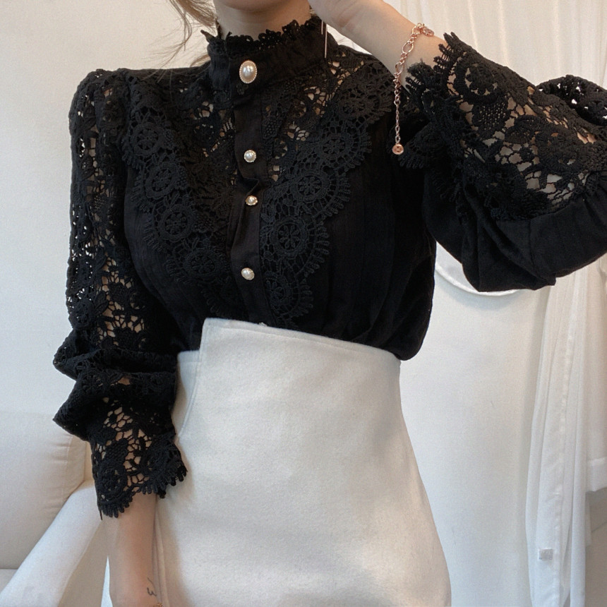 Women's Petal Sleeve Stand Collar Blouse