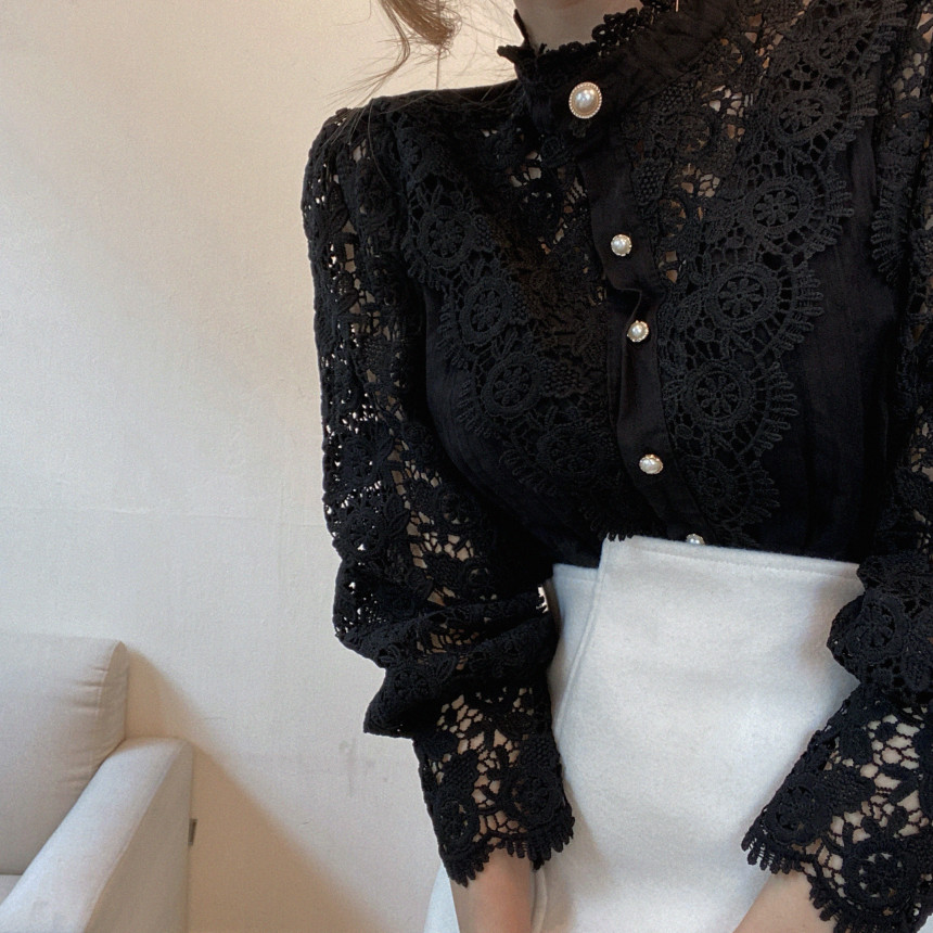 Women's Petal Sleeve Stand Collar Blouse