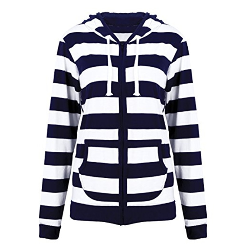 Women's Striped Long Sleeve Hoodie Hoodies & Sweatshirts Women's Clothing & Accessories 