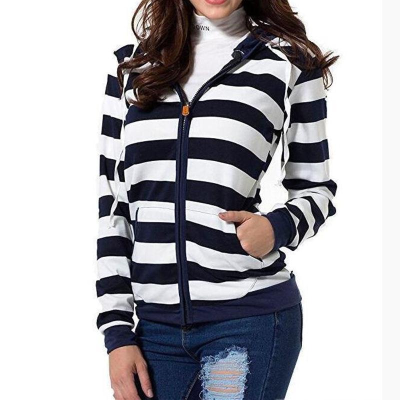 Women's Striped Long Sleeve Hoodie Hoodies & Sweatshirts Women's Clothing & Accessories 