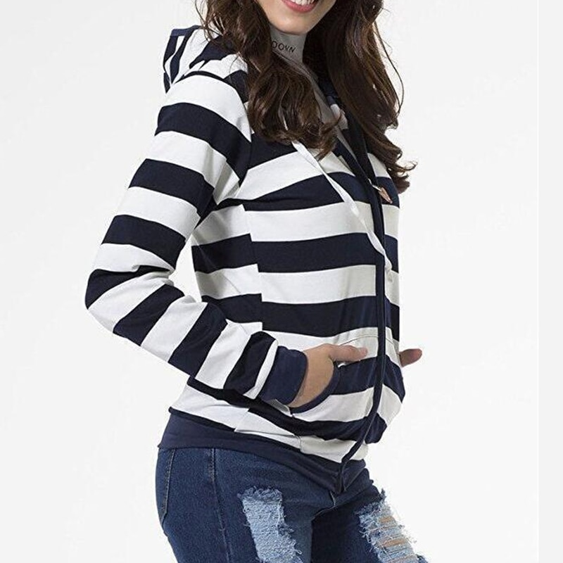 Women's Striped Long Sleeve Hoodie Hoodies & Sweatshirts Women's Clothing & Accessories 