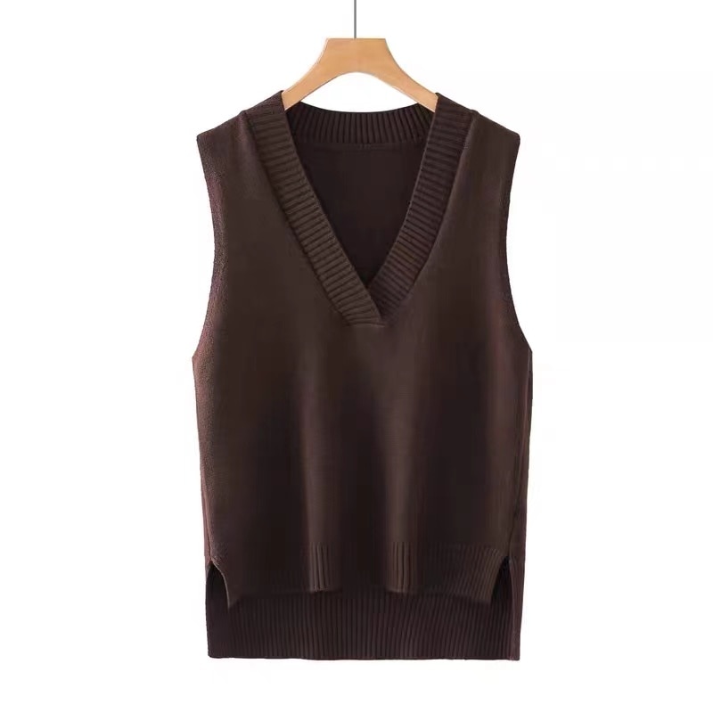 Women's V-Neck Knitted Vest Vests Women's Clothing & Accessories Size : One Size 