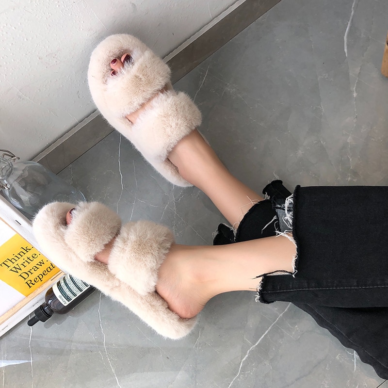 Women's Winter Fur Slippers for Home Slippers Women Shoes 