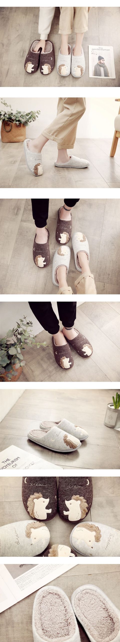 Winter Bear Patterned Warm Slippers for Women