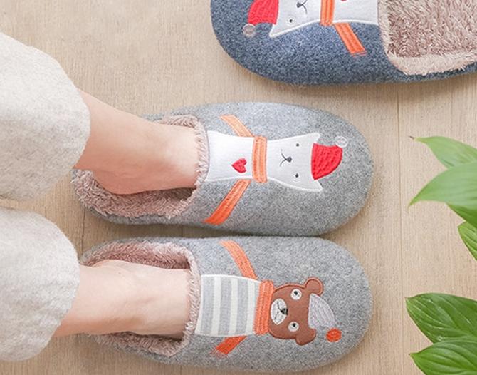 Winter Bear Patterned Warm Slippers for Women Slippers Women Shoes 