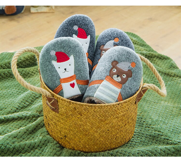 Winter Bear Patterned Warm Slippers for Women