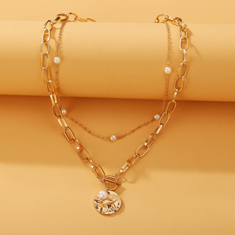 Multilayer Gold Color Coin Chain Necklace for Women