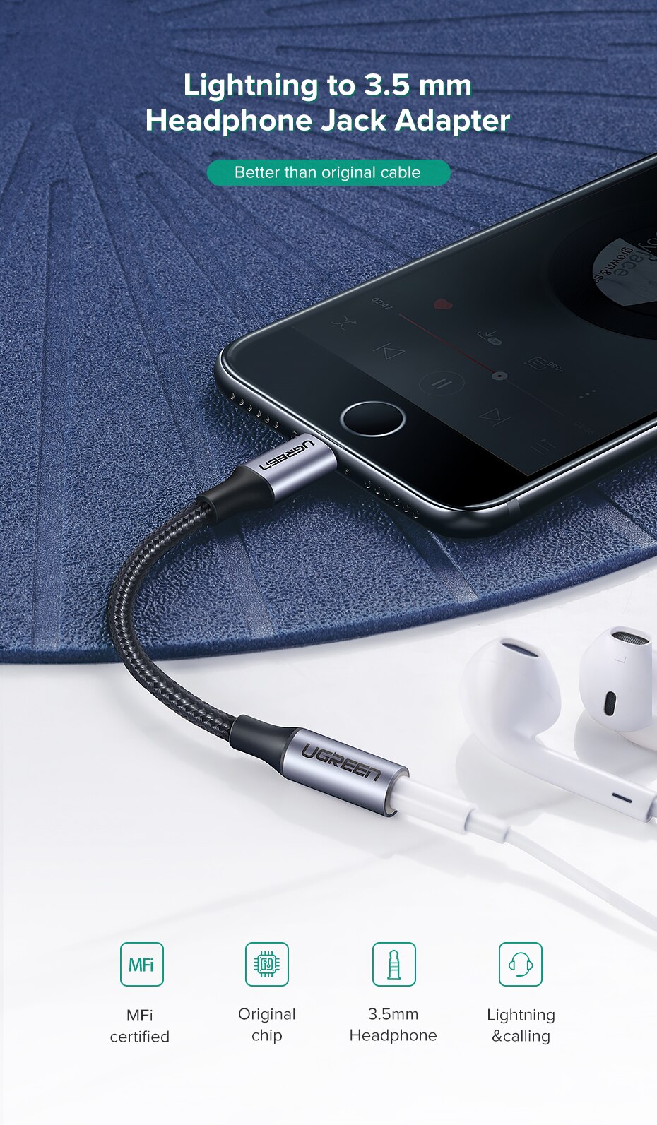 MFi Lightning to 3.5 mm Jack AUX Cable for iPhone