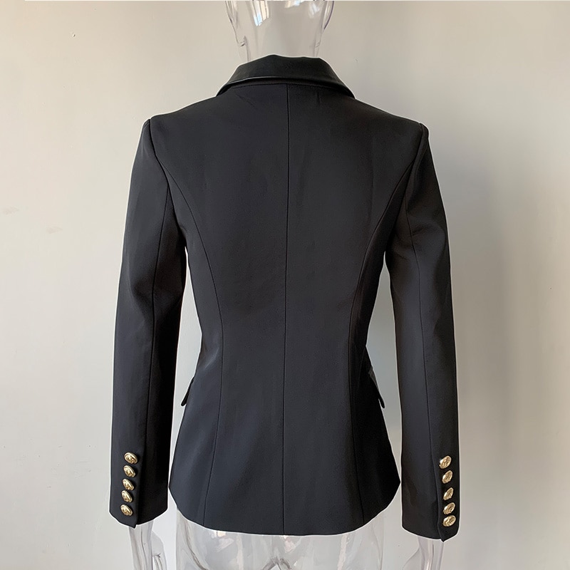 Black Women's Jacket with PU Leather Collar Basic Jackets Jackets & Coats Women's Clothing & Accessories 