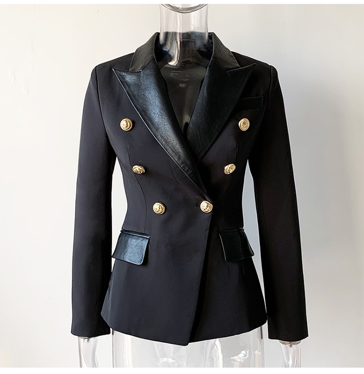 Black Women's Jacket with PU Leather Collar