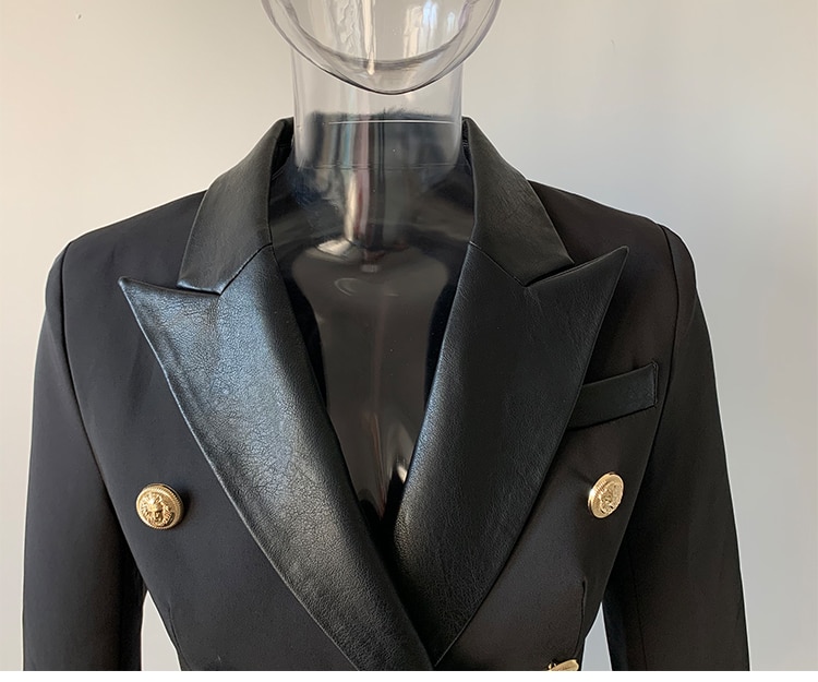 Black Women's Jacket with PU Leather Collar