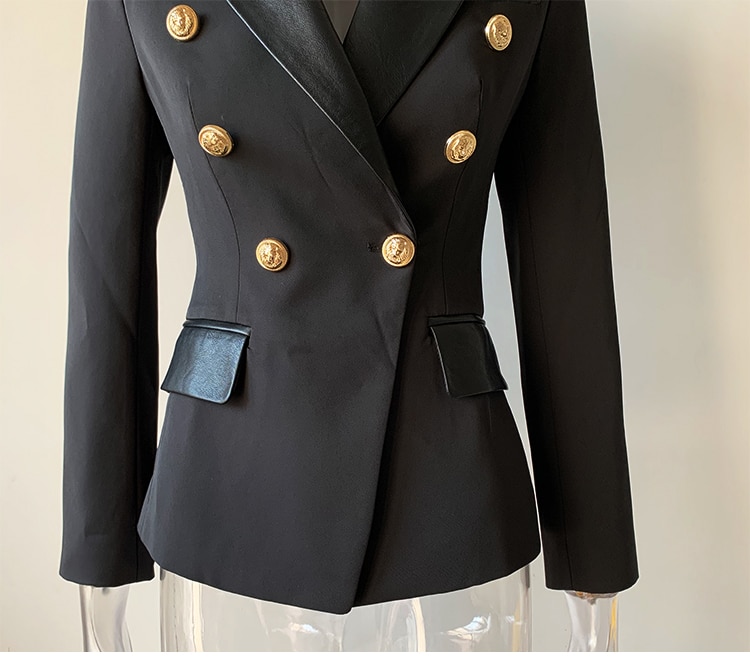 Black Women's Jacket with PU Leather Collar