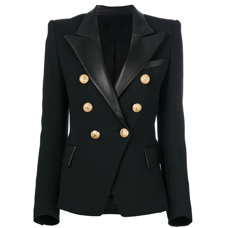 Black Women's Jacket with PU Leather Collar Basic Jackets Jackets & Coats Women's Clothing & Accessories 