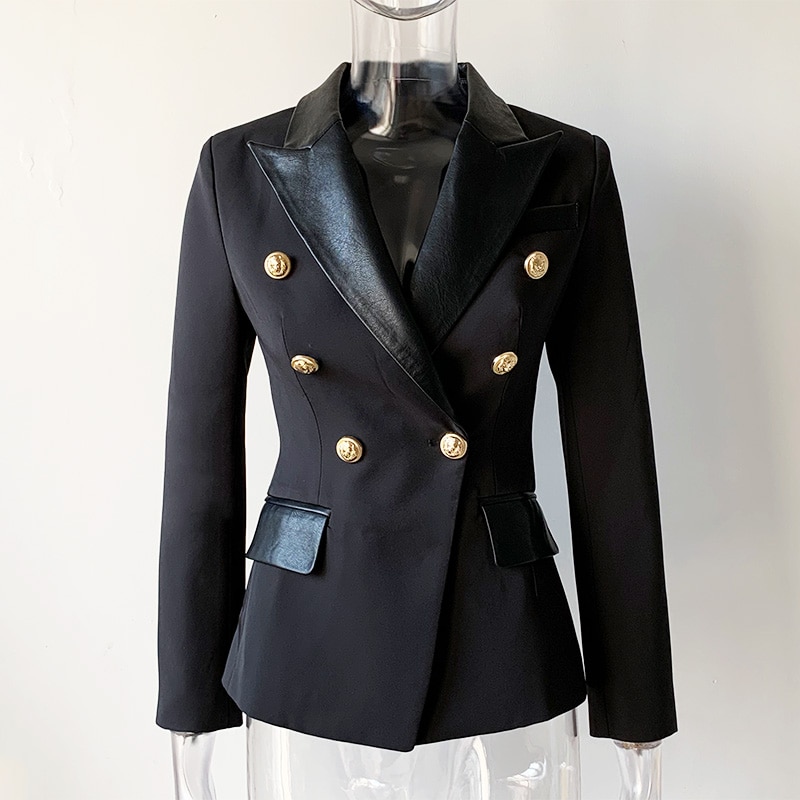 Black Women's Jacket with PU Leather Collar Basic Jackets Jackets & Coats Women's Clothing & Accessories 