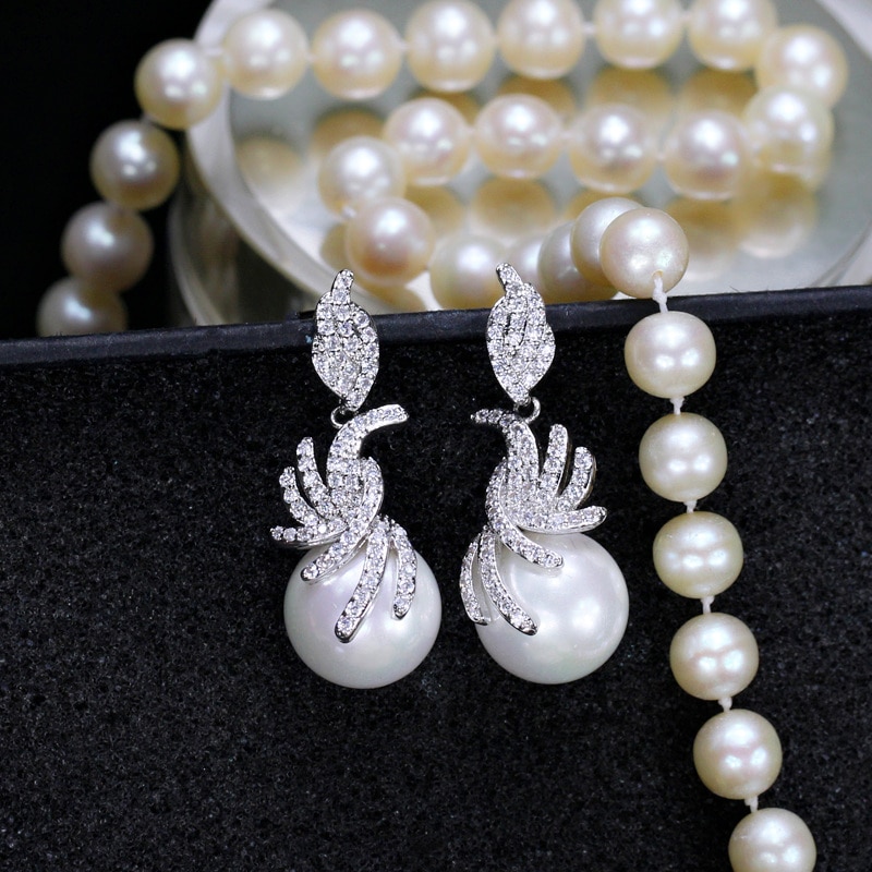 Classic Silver Earrings Decorated with Pearl Earrings Women Jewelry 