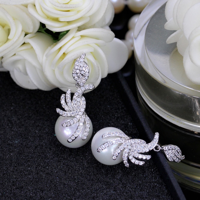 Classic Silver Earrings Decorated with Pearl Earrings Women Jewelry 