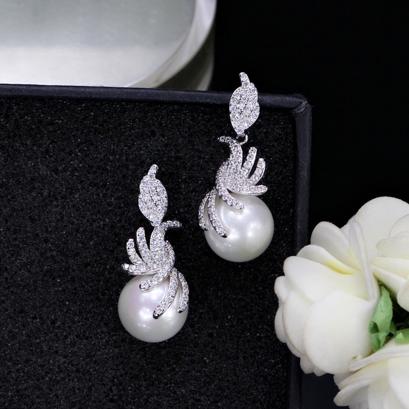 Classic Silver Earrings Decorated with Pearl