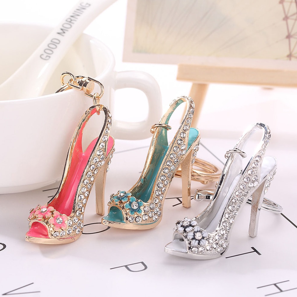 Crystal High Heel Shoe Shaped Metal Keychain Keychains Luggage & Travel Bags 