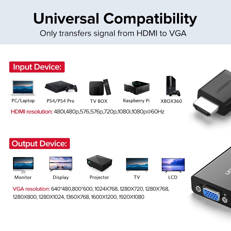 HDMI to VGA Adapter with Audio Jack Cables & Connectors Computers & Tablets 