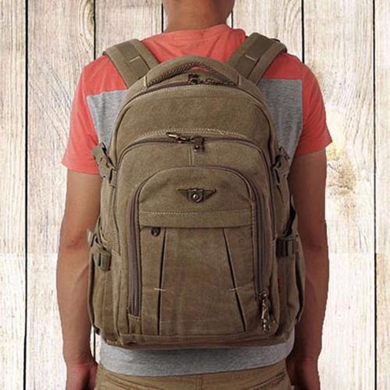 Men's Military Style Canvas Backpack Luggage & Travel Bags Travel Bags 