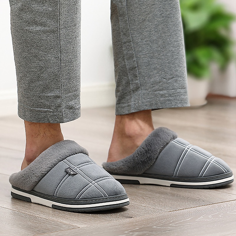 Men's Plaid Plush Slippers Men Shoes Slippers 