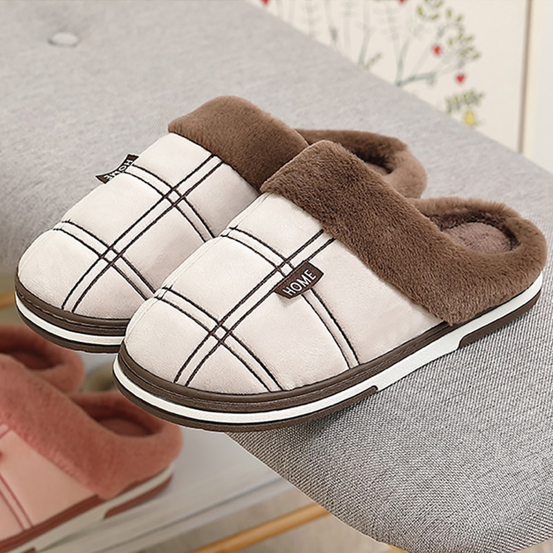 Men's Plaid Plush Slippers Men Shoes Slippers 