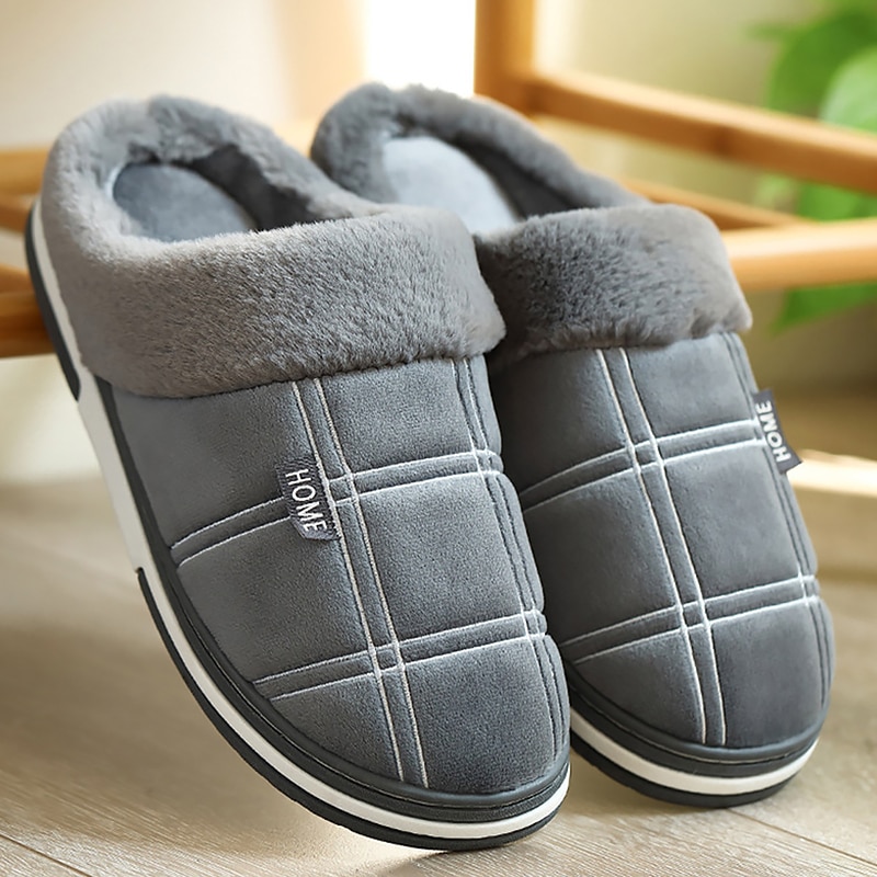 Men's Plaid Plush Slippers Men Shoes Slippers 