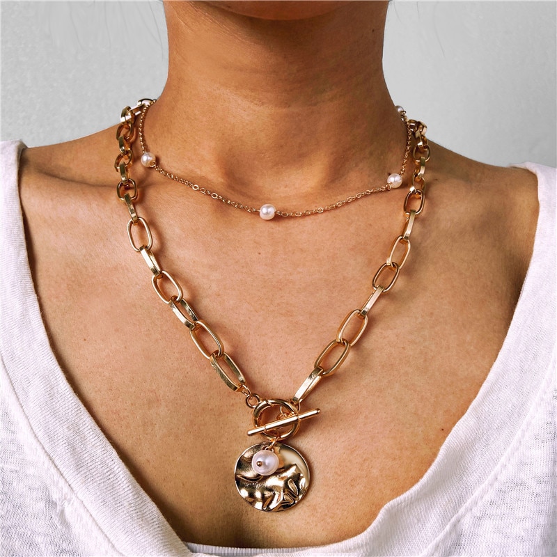 Multilayer Gold Color Coin Chain Necklace for Women Necklaces Women Jewelry 