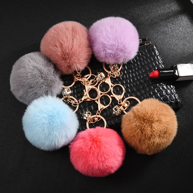 Rabbit Fur Ball Keychain