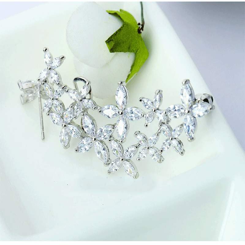 Women's Crystal Flower Ear Cuff Earrings Women Jewelry 